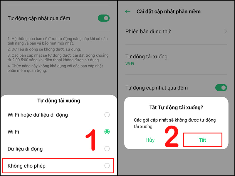 Chọn Không cho phép và nhấn Tắt