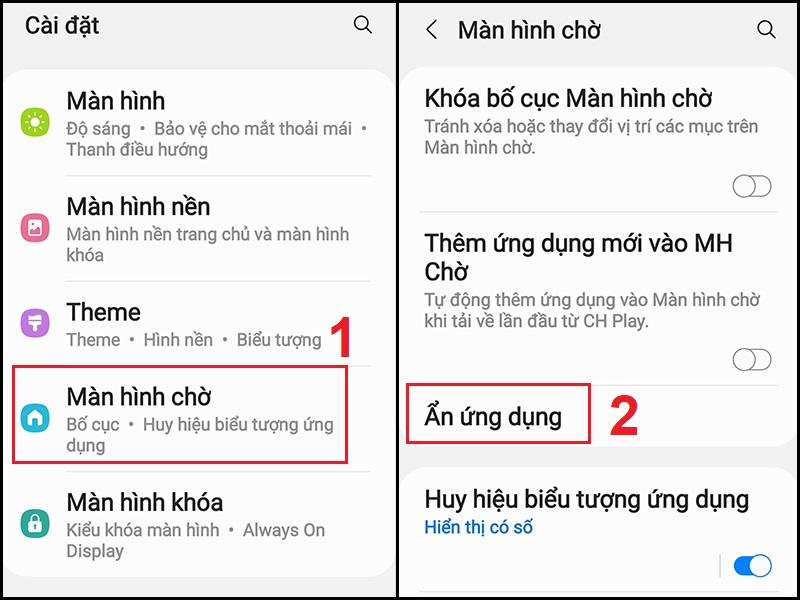 Mở mục Ẩn ứng dụng