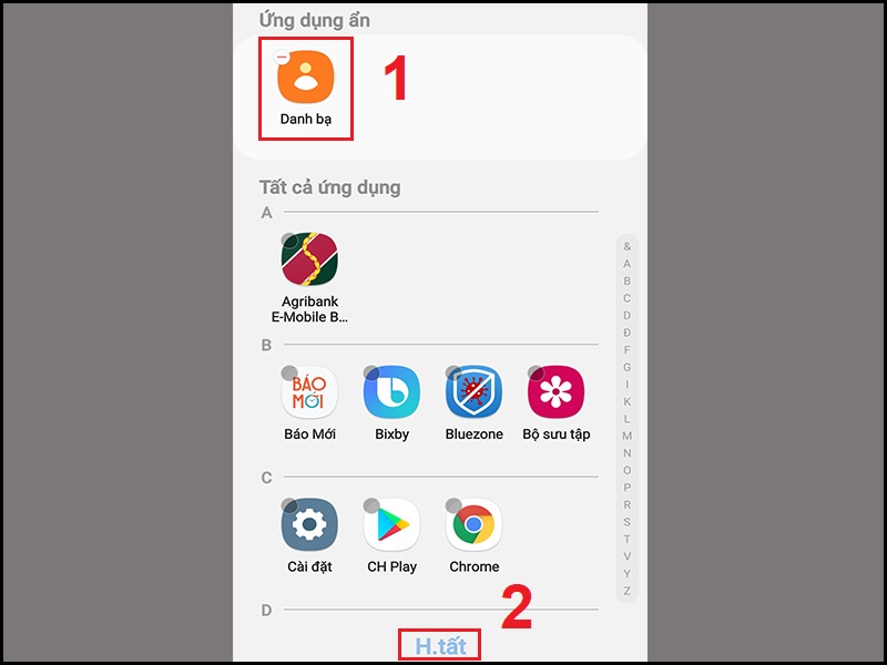 Bỏ ẩn ứng dụng Danh bạ