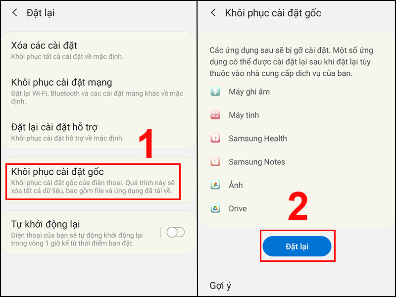 Chọn Khôi phục cài đặt gốc