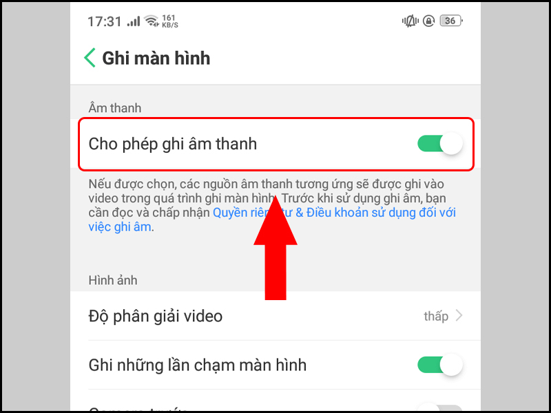 Cấp phép ghi âm thanh cho ứng dụng Ghi màn hình