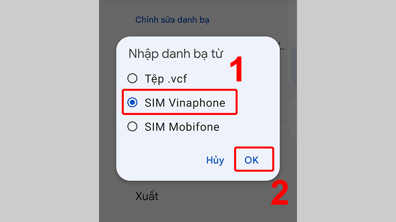 Chọn SIM muốn sao chép sang máy và nhấn OK