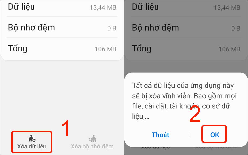 Tiến hành xóa dữ liệu 