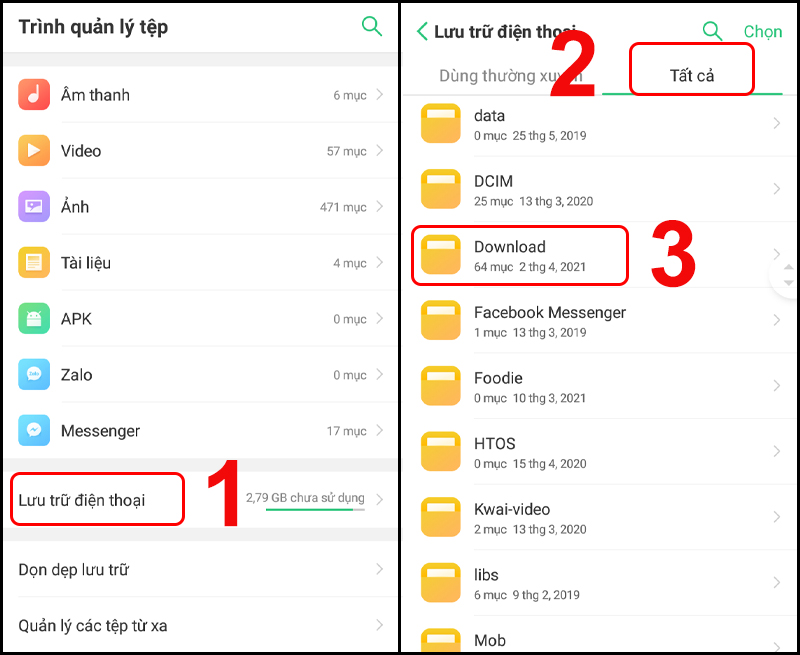 Vào thư mục Download trên điện thoại để xem những tệp không cần thiết