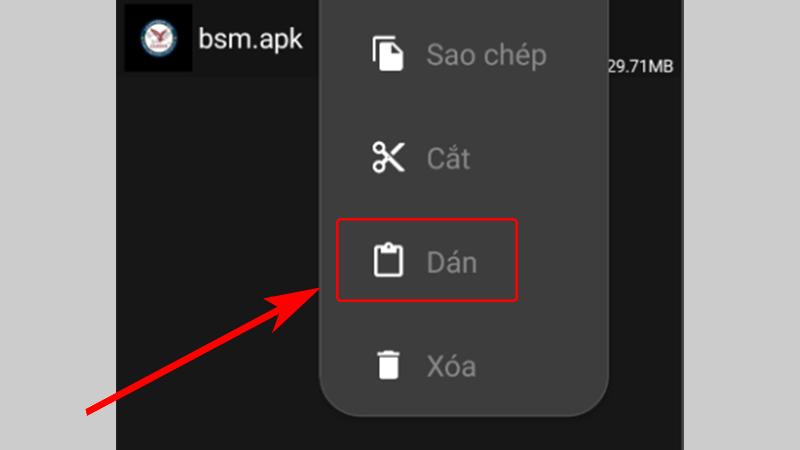 Nhấn chọn mục Dán 